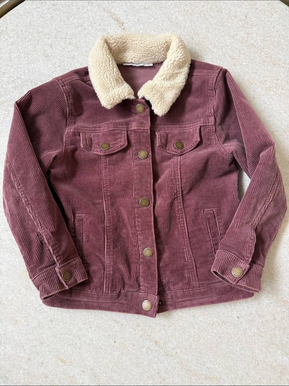 Jamie Kay Dusty Mauve Corduroy Jacket with Cream Sherpa Collar